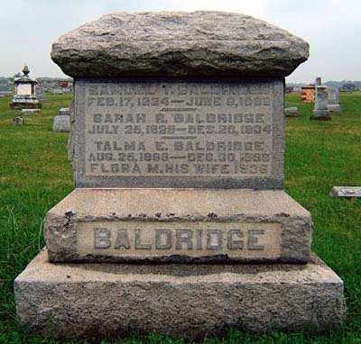 Headstone of Samuel Turner Baldridge (1824-1899) and Sarah Russell (1825-1904)