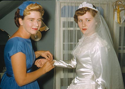 Eleanor June Fisher and her sister Elizabeth Ann Bell on her Wedding Day, August 16, 1958 