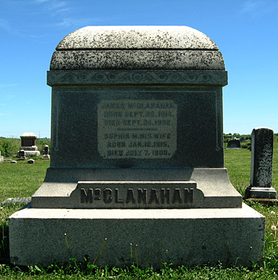 Tombstone of James T. McClanahan (1814-1892) and Sophia M. Baldridge (1815-1900)