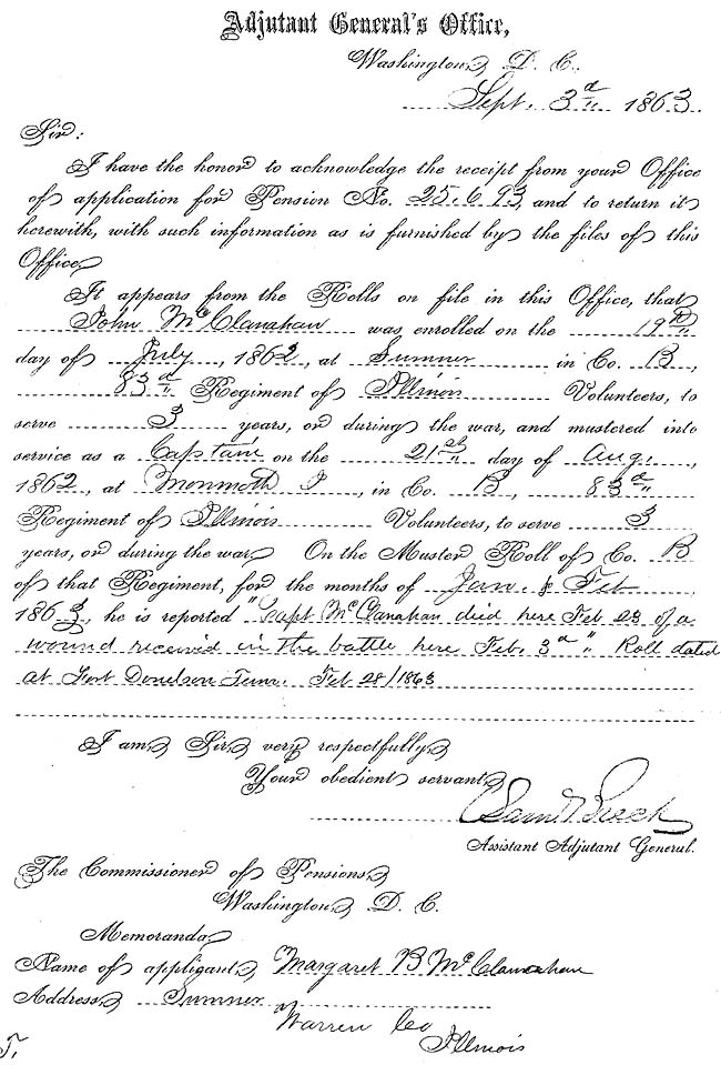 Captain John McClanahan Civil War Pension Application