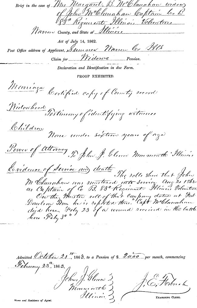 Captain John McClanahan - Claim for Widow's Pension