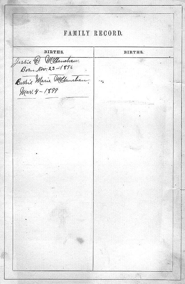 Samuel Albert McClanahan Family Bible - Births pg. 2