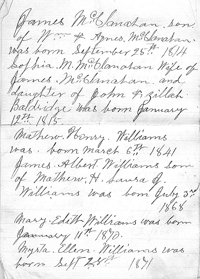 Samuel Albert McClanahan Family Bible - Births pg. 3