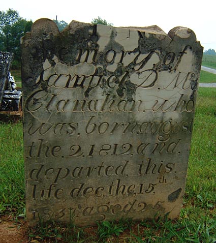Headstone of Samuel D. McClanahan (1819-1837)