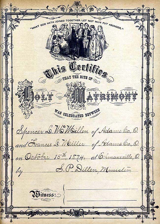 Spencer L. McMillen Bible - Marriage License