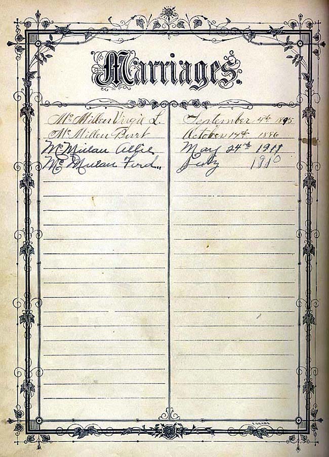 Spencer L. McMillen Bible - Marriage License