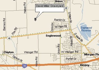 Map showing the present day location of the graveyard of D3 David Miller (1758-1845)
