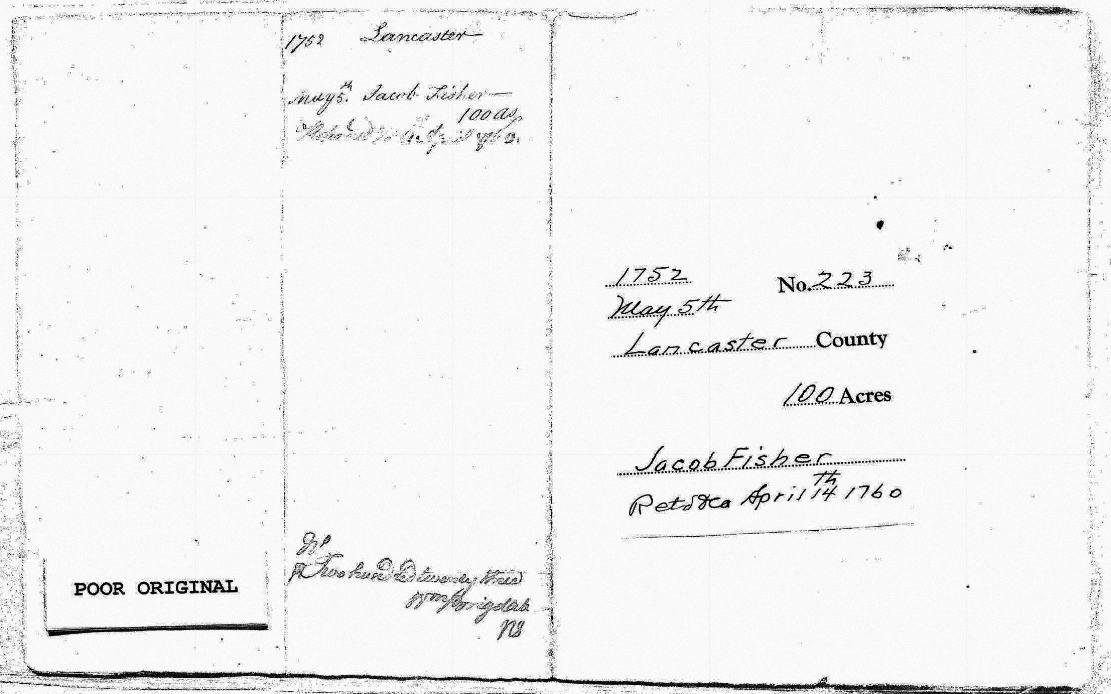 Jacob Fisher 1752 Land Warrant