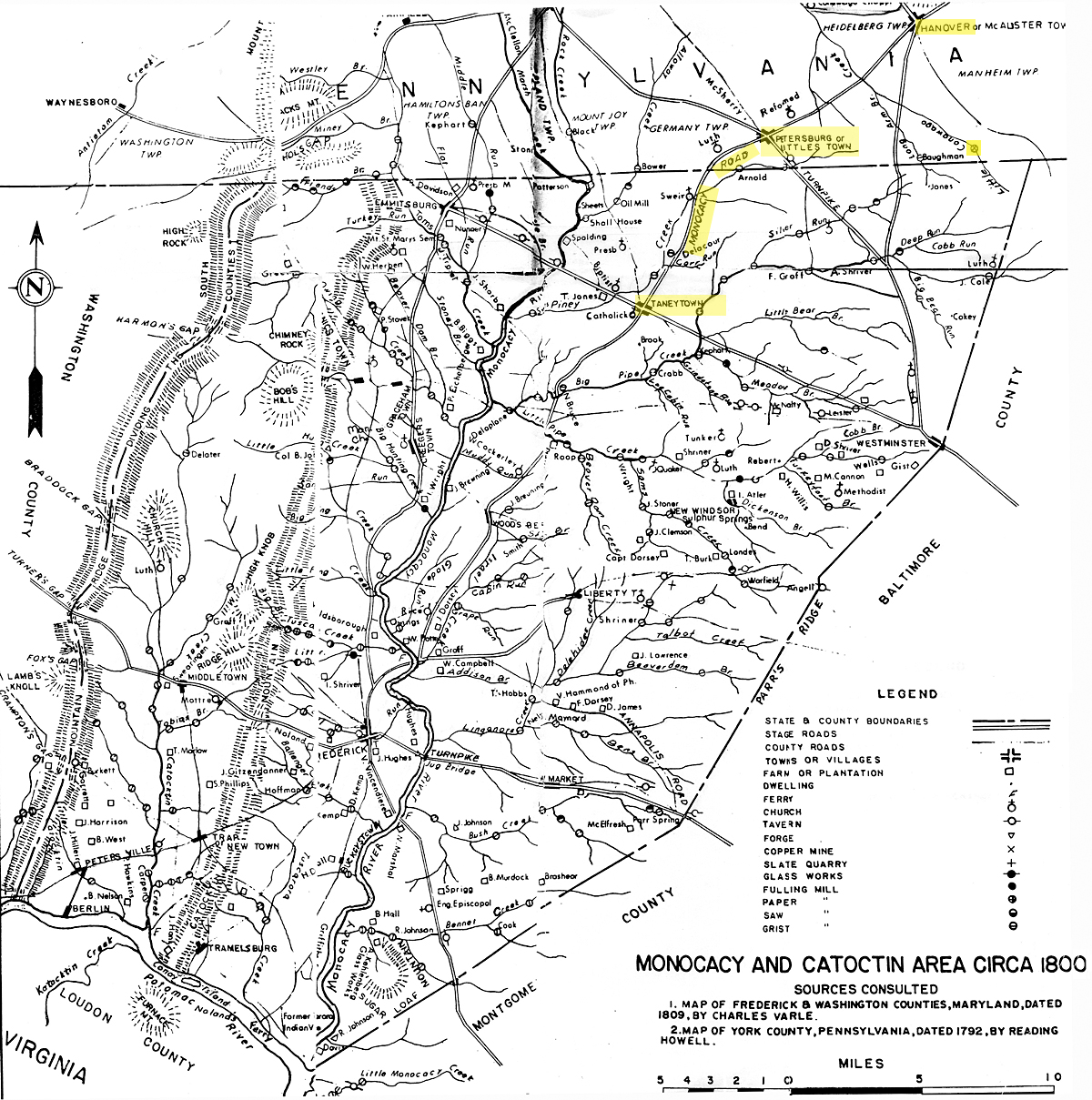 Map of the Monocacy and Catoctin Area Circa 1800