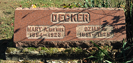 headstone of Ozias and Mary A. Decker