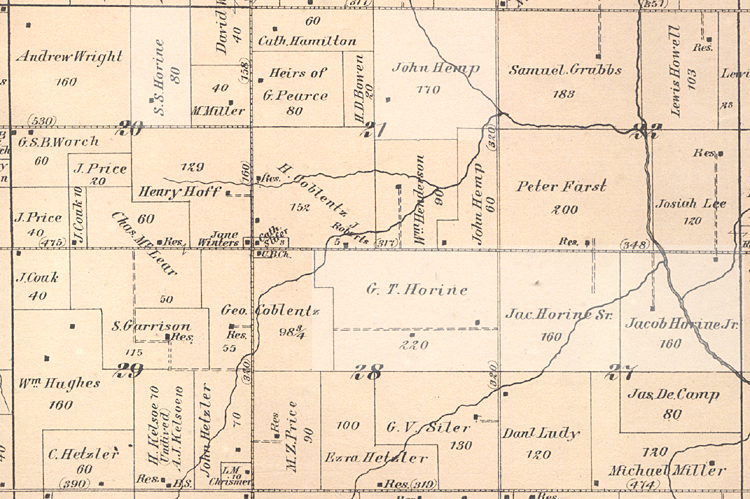 Butler Township, Darke County Ohio 1875 - Close Up of Horine and Hemp Family plots