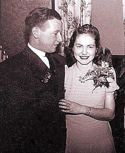 Portrait of Dale Deem Horine (1920-1998) and Margaret M. Stout (1922- ) on their wedding day, January 17, 1942