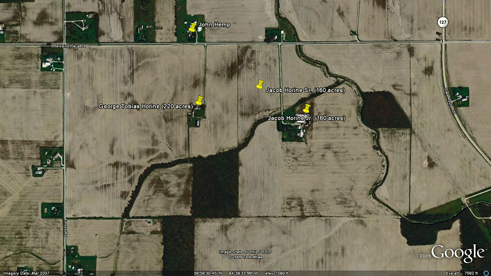 Map of Horine Farms based on 1875 Atlas of Darke County Ohio