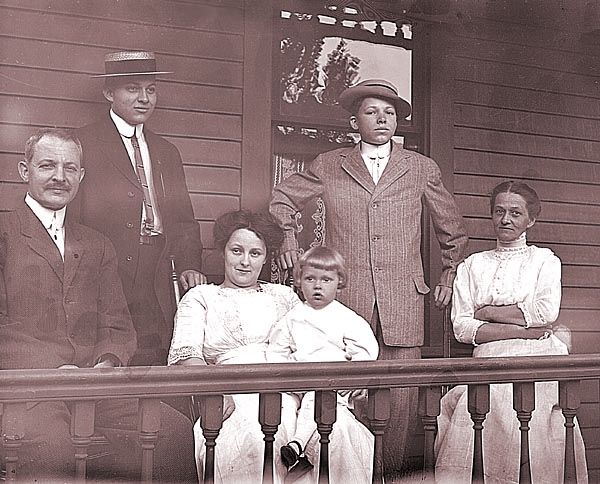 George Elmer Fisher & Family on porch in New Castle, Pennsylvania, ca. 1912