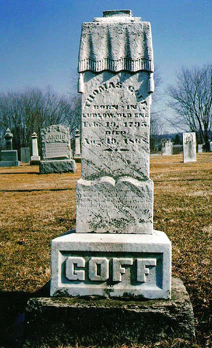 Tombstone of Obituary of Thomas Goff (1794-1868), Frazeysburg, Ohio