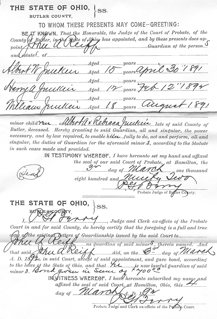 Marriage License of Albert Augustus Junkin & Rebecca Penner