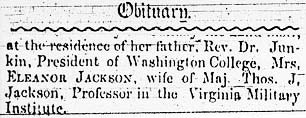 Obituary of Eleanor Junkin  (1825-1854)