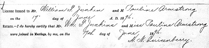 Marriage Certificate of Marriage of Roberta L. Junkin and John A. Reiff